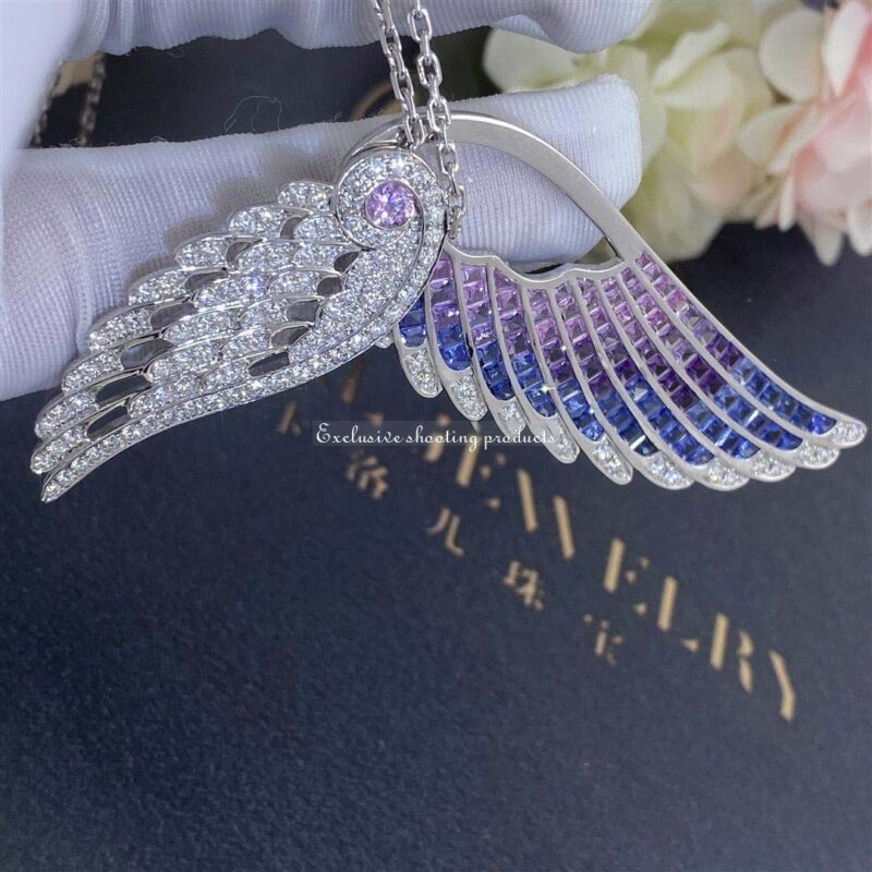 Garrard Wings Embrace Bird Of Paradise Slider Pendant In 18ct White Gold With Diamonds And Sapphires 97