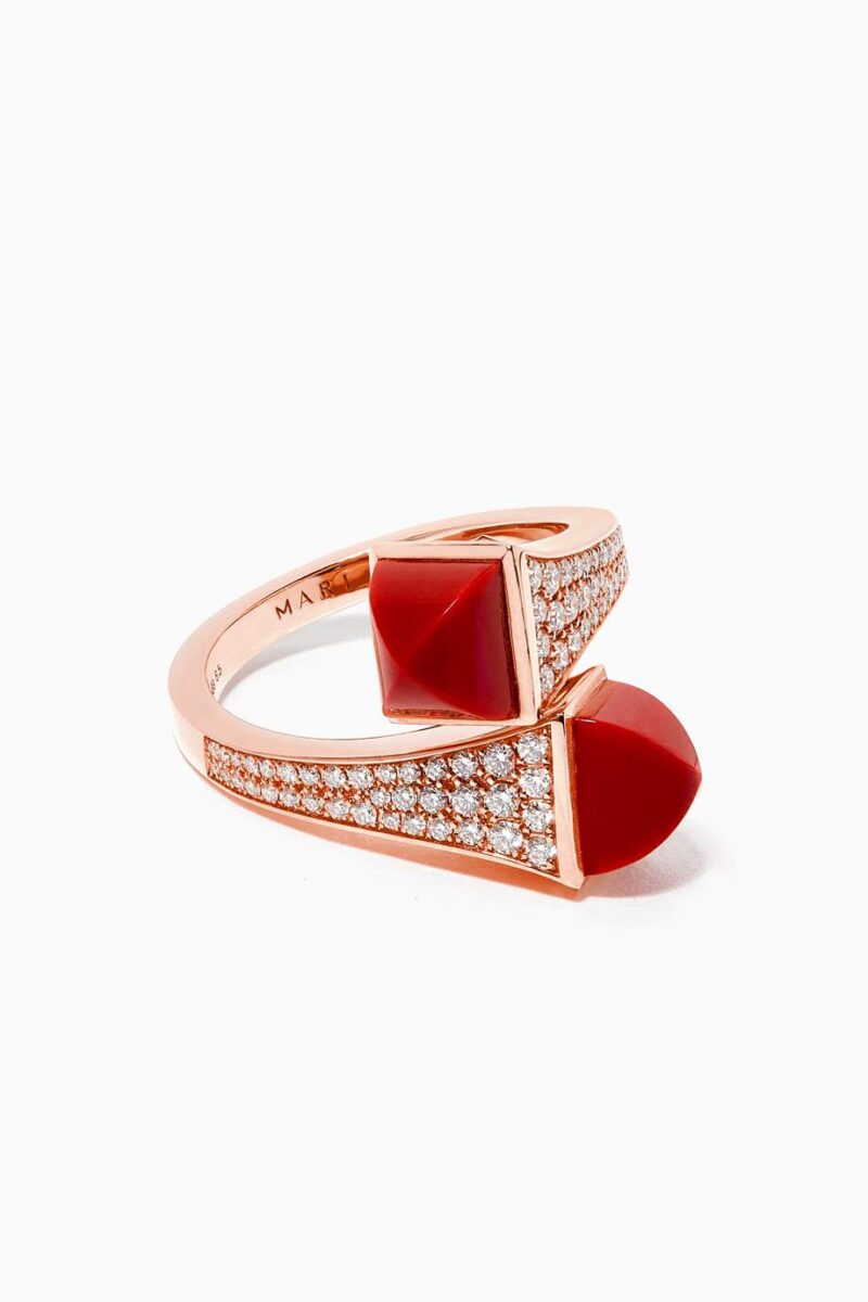 Marli Cleo Diamond Statement Ring With Red Coral In 18kt Rose Gold 49