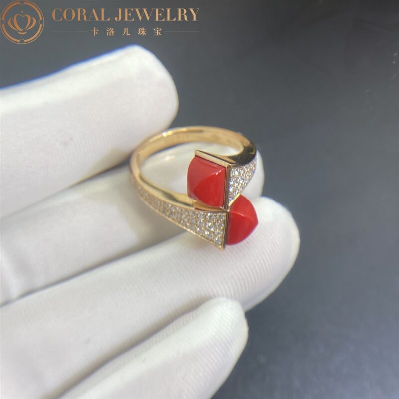 Marli Cleo Diamond Statement Ring With Red Coral In 18kt Rose Gold Coral 11