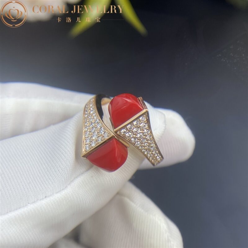 Marli Cleo Diamond Statement Ring With Red Coral In 18kt Rose Gold Coral 38
