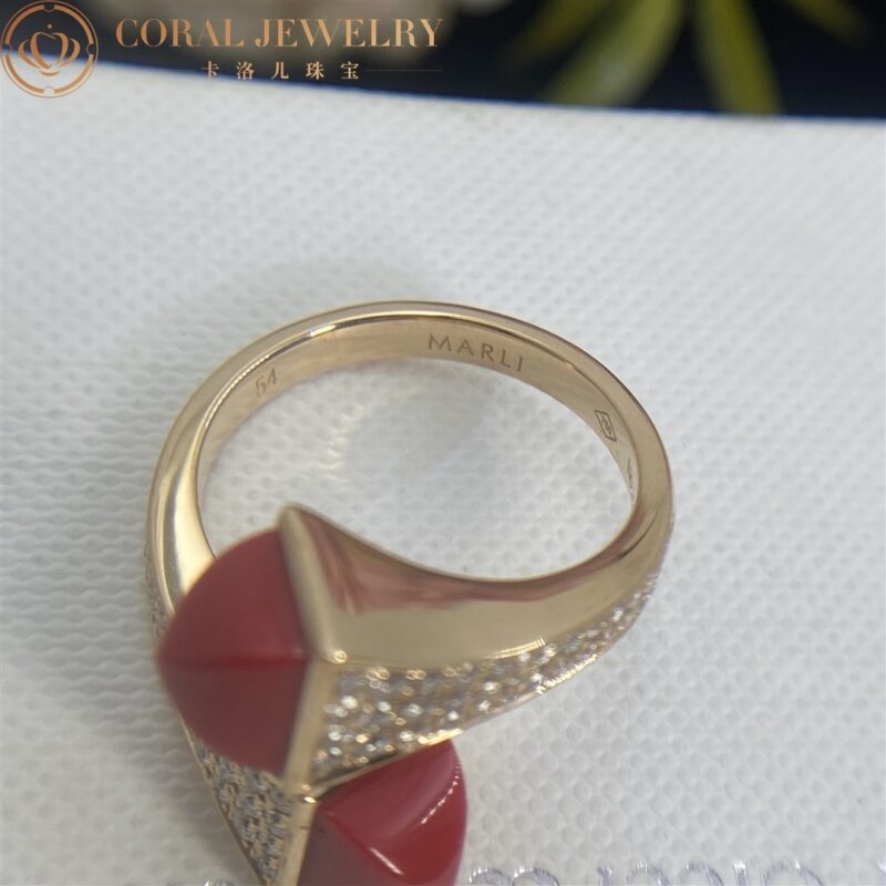marli cleo diamond statement ring with red coral in 18kt rose gold coral 6