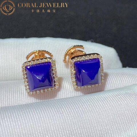 Marli Cleo Diamond Stud Pyramid Earrings In Rose Gold Set With Lapis Lazuli Cleo E3 12