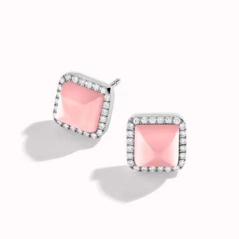 Marli Cleo Diamond Stud Pyramid Earrings In White Gold Set With Pink Opal Cleo E3 Coral 18