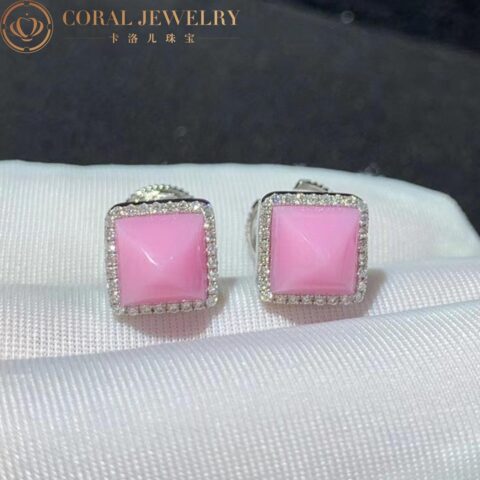 Marli Cleo Diamond Stud Pyramid Earrings In White Gold Set With Pink Opal Cleo E3 Coral 28