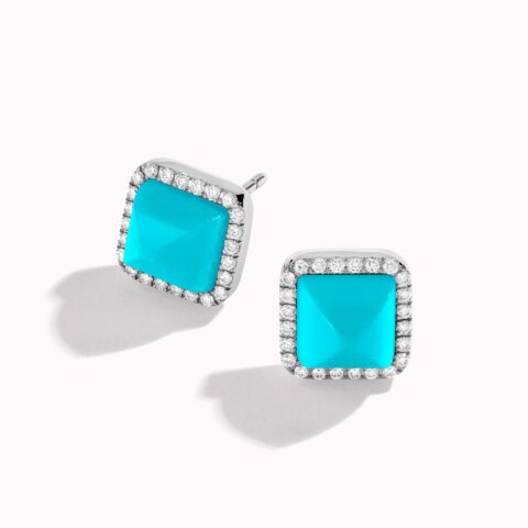Marli Cleo Diamond Stud Pyramid Earrings In White Gold Set With Turquoise Cleo E3 11