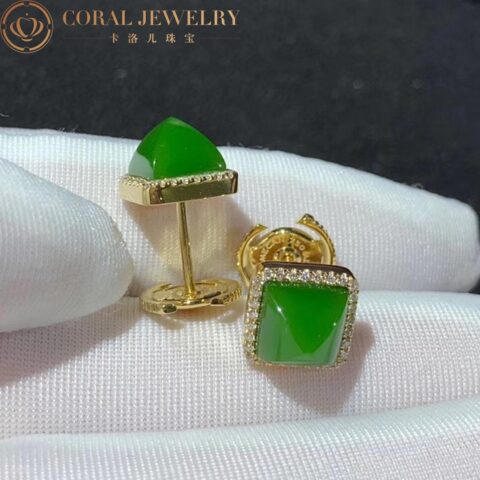 Marli Cleo Diamond Stud Pyramid Earrings In Yellow Gold Set With Green Jade Cleo E3 35