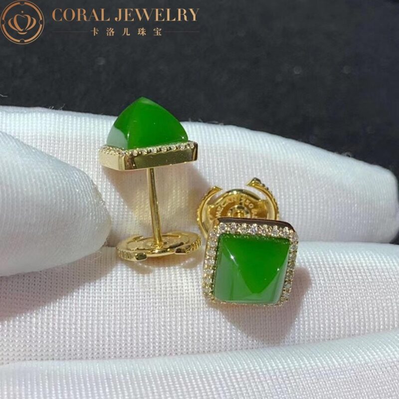 Marli Cleo Diamond Stud Pyramid Earrings In Yellow Gold Set With Green Jade Cleo E3 35