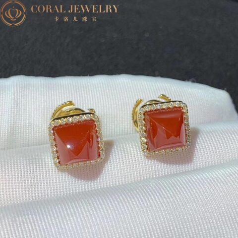 Marli Cleo Diamond Stud Pyramid Earrings In Yellow Gold Set With Red Agate Cleo E3 666