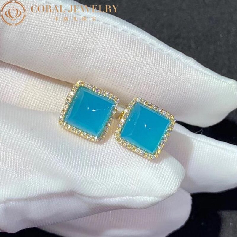 Marli Cleo Diamond Stud Pyramid Earrings In Yellow Gold Set With Sea Blue Chalcedony Cleo E3 Coral 33