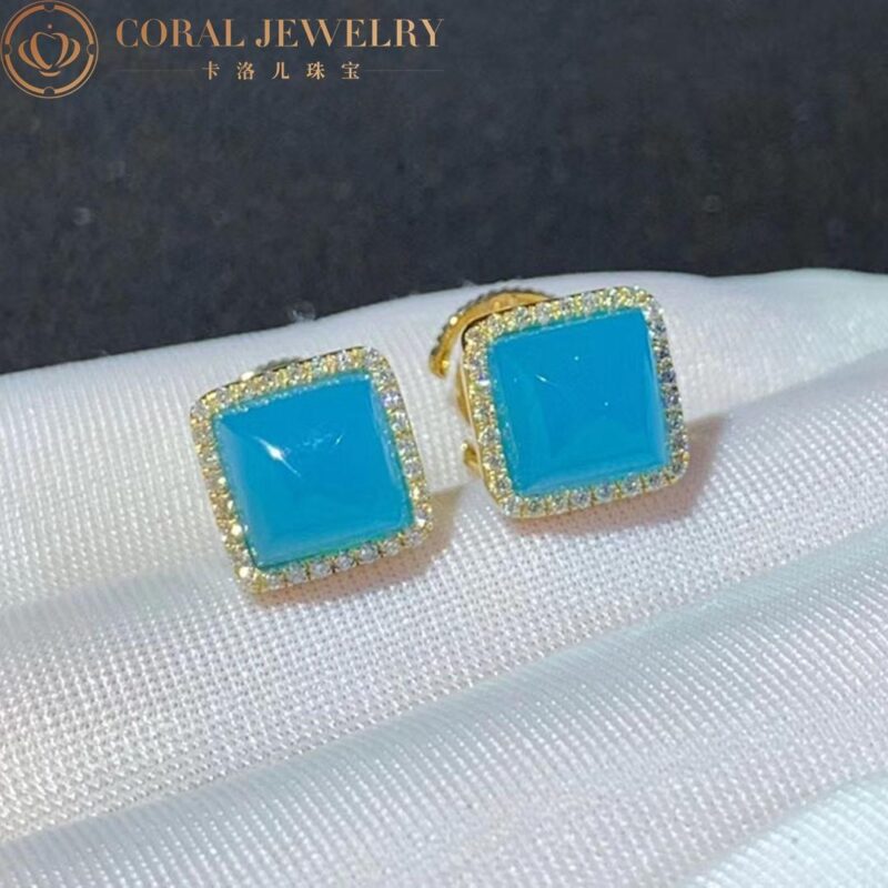 Marli Cleo Diamond Stud Pyramid Earrings In Yellow Gold Set With Sea Blue Chalcedony Cleo E3 Coral 55