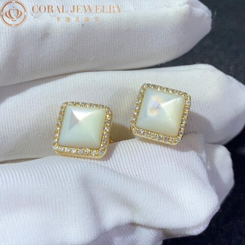 Marli Cleo Diamond Stud Pyramid Earrings In Yellow Gold Set With White Moon Stone Cleo E3 Coral 15