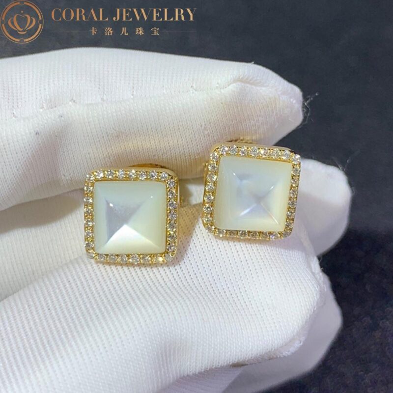 Marli Cleo Diamond Stud Pyramid Earrings In Yellow Gold Set With White Moon Stone Cleo E3 Coral 66