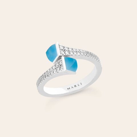Marli Cleo Diamond Wrap Ring With Turquoise In 18kt White Gold 11