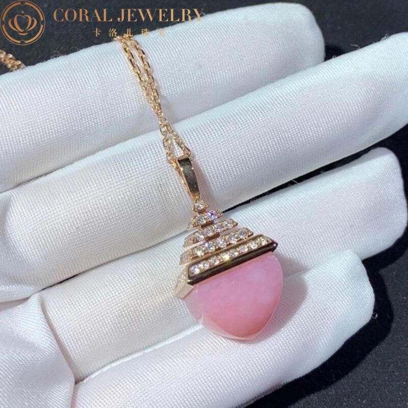 Marli Cleo Midi Rev Diamond Pendant In Rose Gold Set With Pink Opal Cleo N22 Coral 11