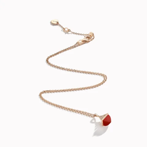 Marli Cleo Mini Rev Diamond Pendant In Rose Gold Set With Red Coral Cleo N37 Coral 11