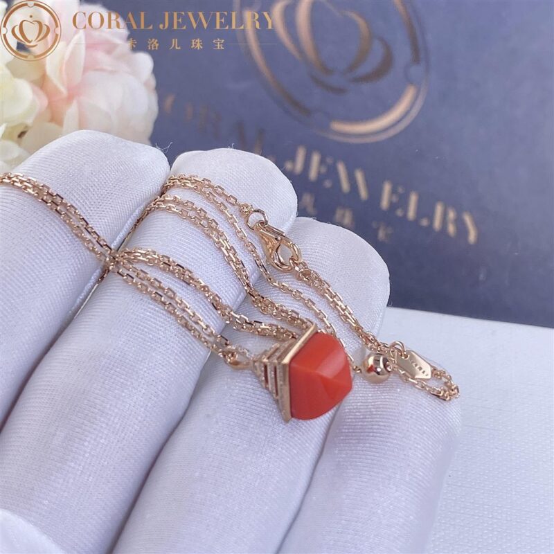 Marli Cleo Mini Rev Diamond Pendant In Rose Gold Set With Red Coral Cleo N37 Coral 12