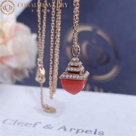 Marli Cleo Mini Rev Diamond Pendant In Rose Gold Set With Red Coral Cleo N37 Coral 22