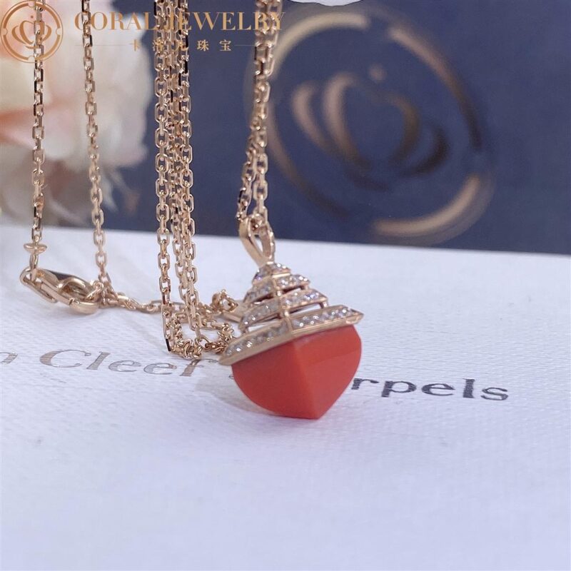 Marli Cleo Mini Rev Diamond Pendant In Rose Gold Set With Red Coral Cleo N37 Coral 38