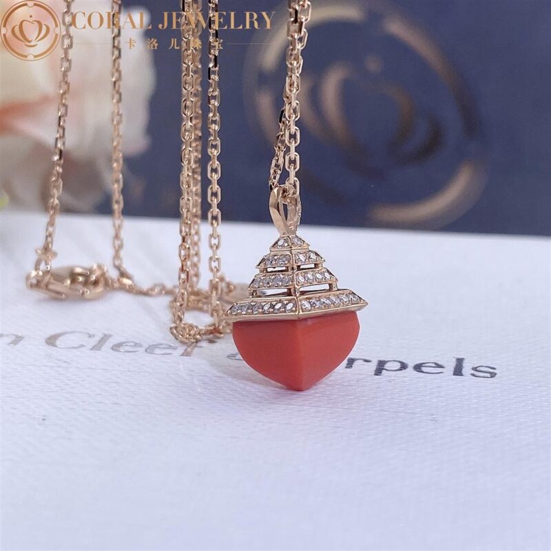 Marli Cleo Mini Rev Diamond Pendant In Rose Gold Set With Red Coral Cleo N37 Coral 47