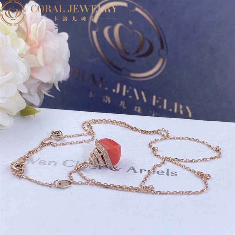 Marli Cleo Mini Rev Diamond Pendant In Rose Gold Set With Red Coral Cleo N37 Coral 55