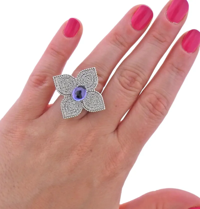 Roberto Coin Princess Flower Diamond Tanzanite Cocktail Ring 66