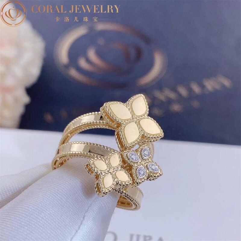 Roberto Coin Princess Flower Yellow And White Gold Ring With Diamonds Coral 19