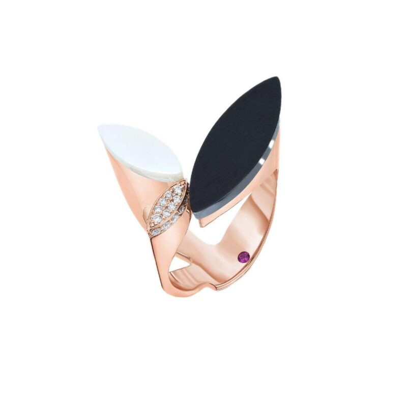 Roberto Coin Rose Gold Ring With Mother Of Pearl Onyx And Diamonds Petals 66