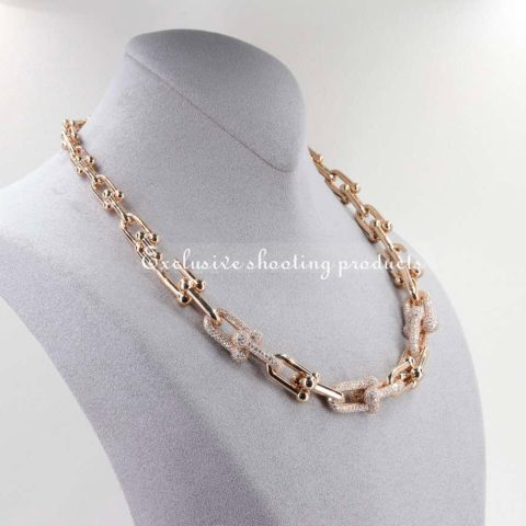 Tiffany Hardwear Graduated Link Necklace In 18k Rose Gold With Pave Diamonds Coral 11