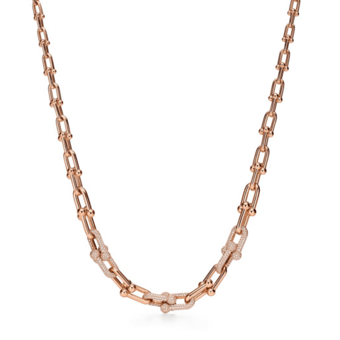 Tiffany Hardwear Graduated Link Necklace In 18k Rose Gold With Pave Diamonds Coral 11