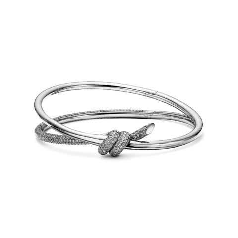 Tiffany Knot Double Row Hinged Bangle In White Gold With Diamonds 11