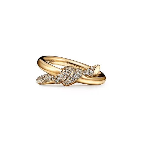 Tiffany Knot Double Row Ring In Yellow Gold With Diamonds 11