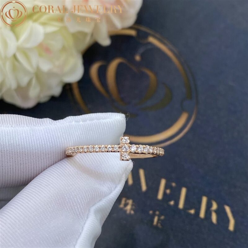 Tiffany T Diamond Wire Band Ring In 18k Rose Gold Coral 43