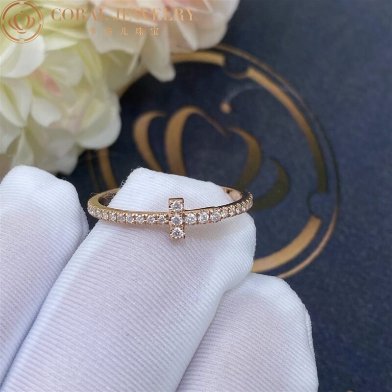 tiffany t diamond wire band ring in 18k rose gold coral 5