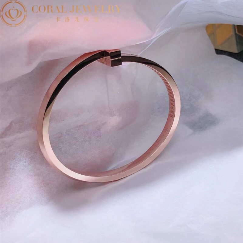 Tiffany T T1 Wide Hinged Bangle In 18k Rose Gold With Baguette Diamonds Coral 55