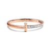 Tiffany T T1 Wide Hinged Bangle In 18k Rose Gold With Baguette Diamonds Coral 78