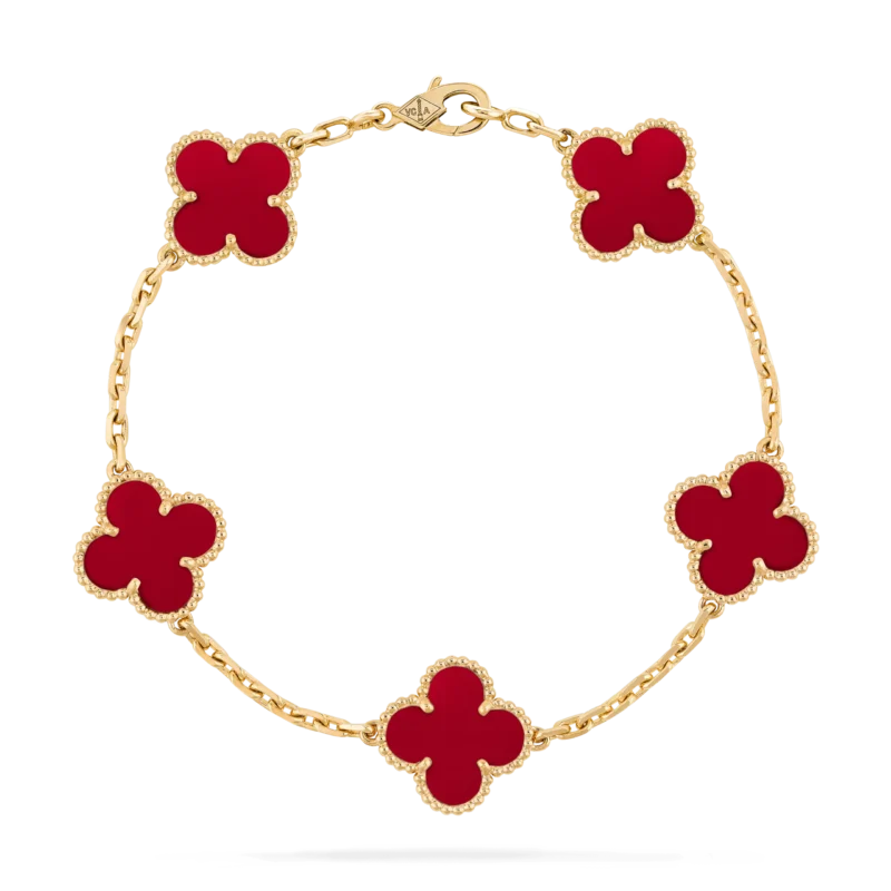 Van Cleef Arpels Vvintage Alhambra Bracelet 5 Motifs Yellow Gold Carnelian Vcard35500 Coral 28
