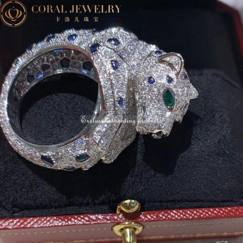 Cartier Panthère De H4078300 Cartier Ring Platinum Sapphire Emerald Onyx Diamonds 9