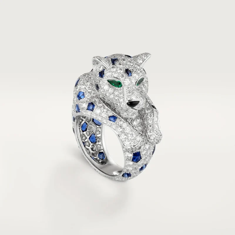 Cartier Panthère De H4078300 Cartier Ring Platinum Sapphire Emerald Onyx Diamonds 1