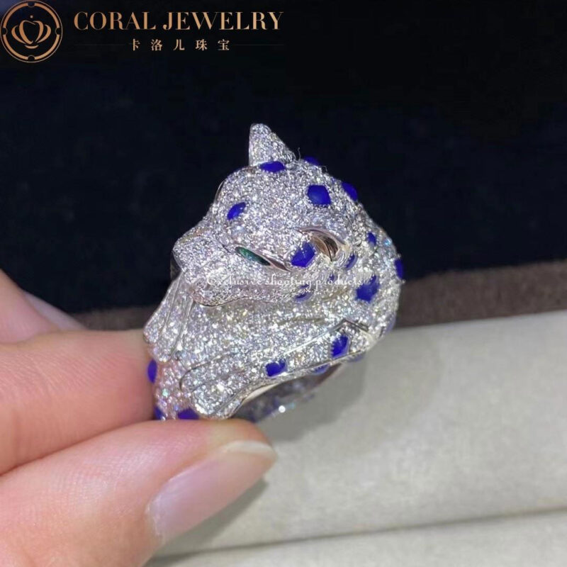 Cartier Panthère De H4078300 Cartier Ring Platinum Sapphire Emerald Onyx Diamonds 3