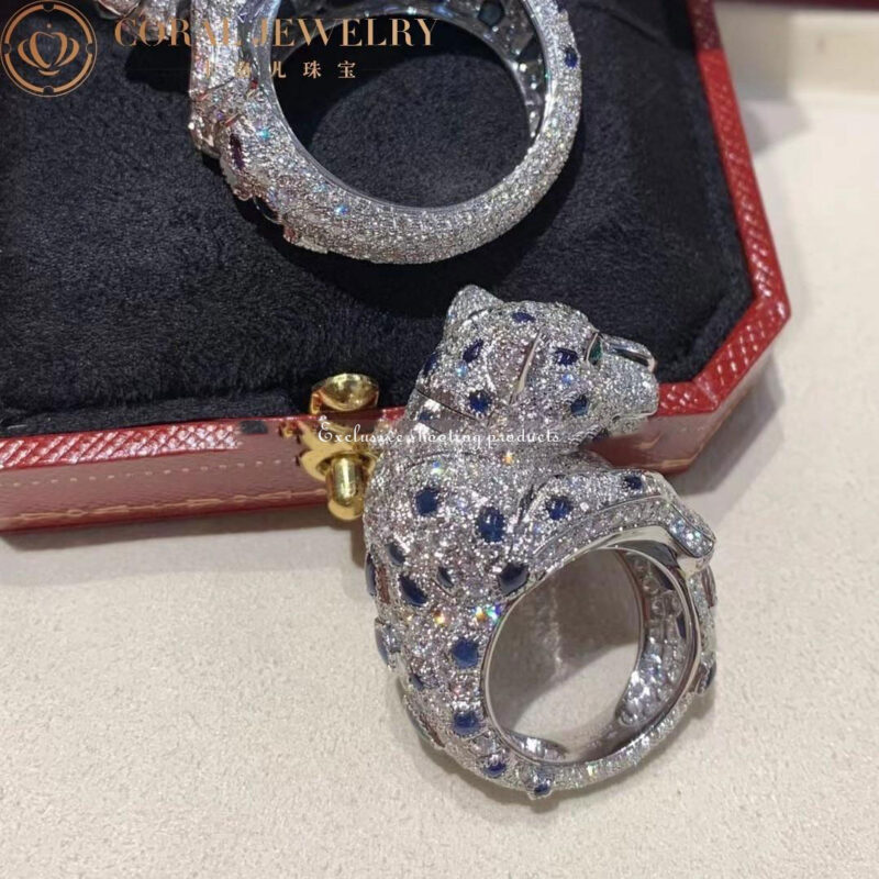 Cartier Panthère De H4078300 Cartier Ring Platinum Sapphire Emerald Onyx Diamonds 2