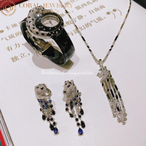 Cartier Panthère de H8000657 Cartier Earrings White Gold Diamonds Emeralds Sapphires 9