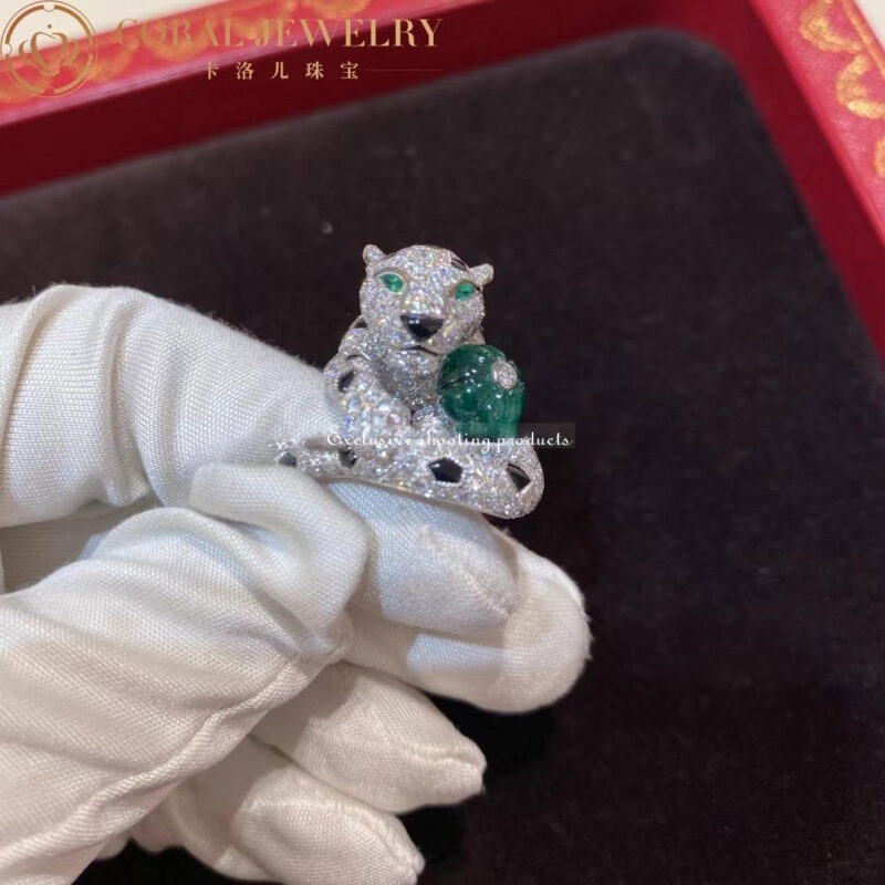 Cartier Panthère de H4252100 Cartier Ring Platinum Diamonds Emeralds Onyx 4