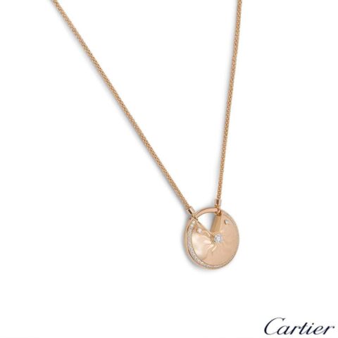 Cartier N7424234 Amulette de Cartier Diamond Rose Gold Guilloche Long Necklace 9