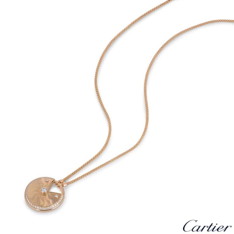 Cartier N7424234 Amulette de Cartier Diamond Rose Gold Guilloche Long Necklace 8