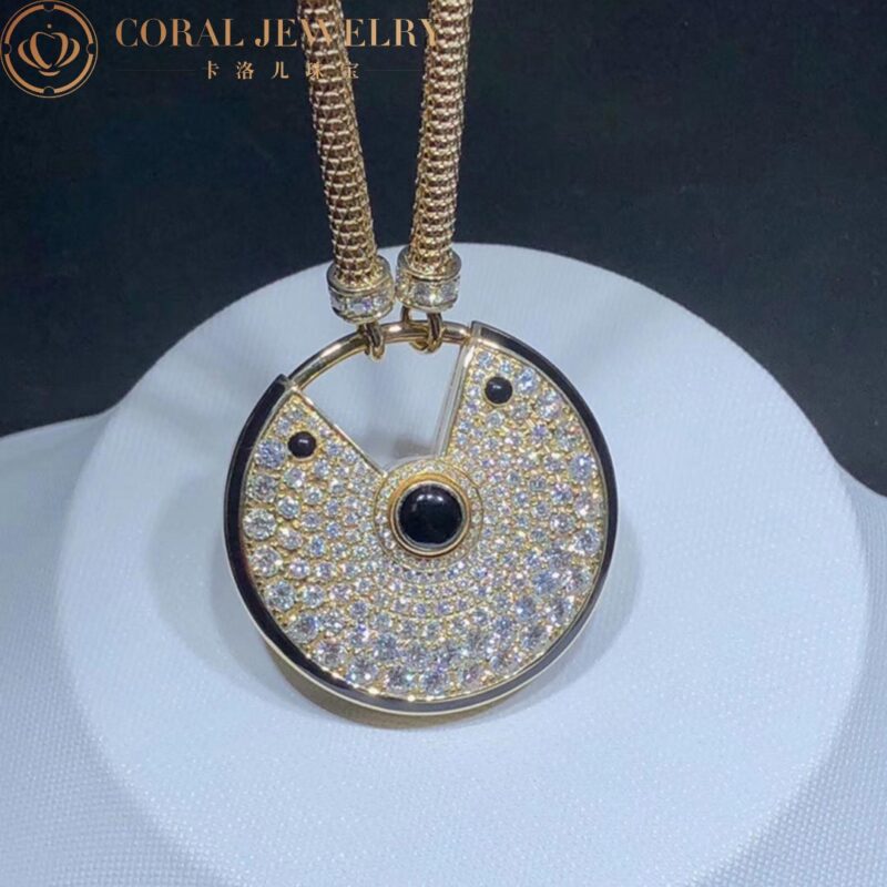 Cartier Amulette De Cartier N329900 Necklace Large Model Rose Gold Diamonds Onyx 6