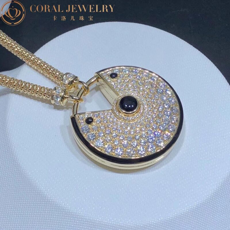 Cartier Amulette De Cartier N329900 Necklace Large Model Rose Gold Diamonds Onyx 4