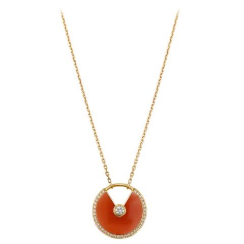 Cartier Amulette De Cartier Necklace Medium Model Rose Gold Diamonds Carnelian N7424148 1