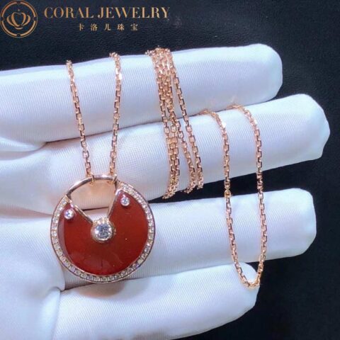 Cartier Amulette De Cartier Necklace Medium Model Rose Gold Diamonds Carnelian N7424148 5