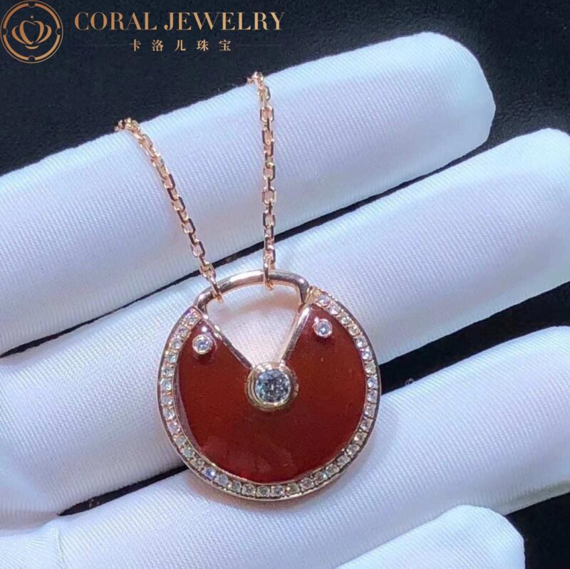 Cartier Amulette De Cartier Necklace Medium Model Rose Gold Diamonds Carnelian N7424148 4