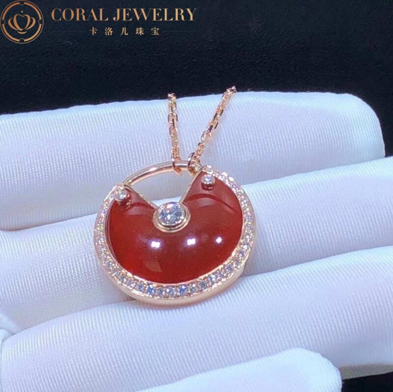 Cartier Amulette De Cartier Necklace Medium Model Rose Gold Diamonds Carnelian N7424148 3